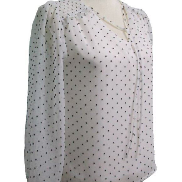 Beacon Apparel Peasant Long Sleeve V-Neck Blouse-White/Black-SP-NWT - Picture 1 of 16